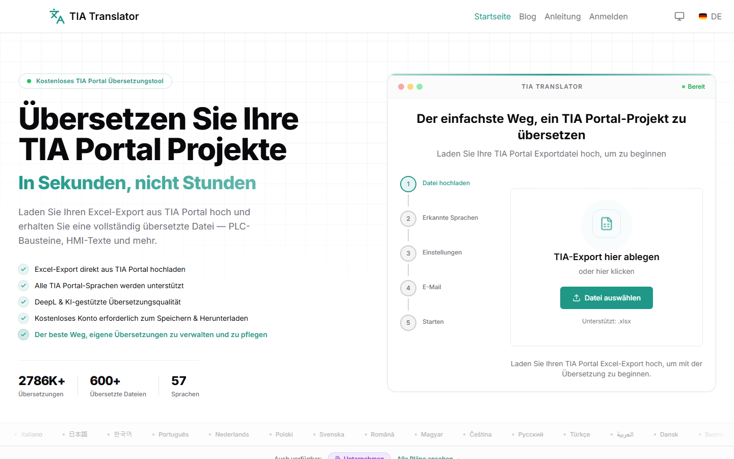Startseite von tia-translator.com
