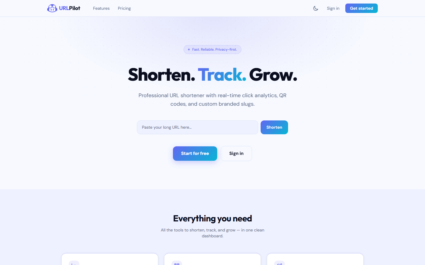 Startseite von urlpilot.io
